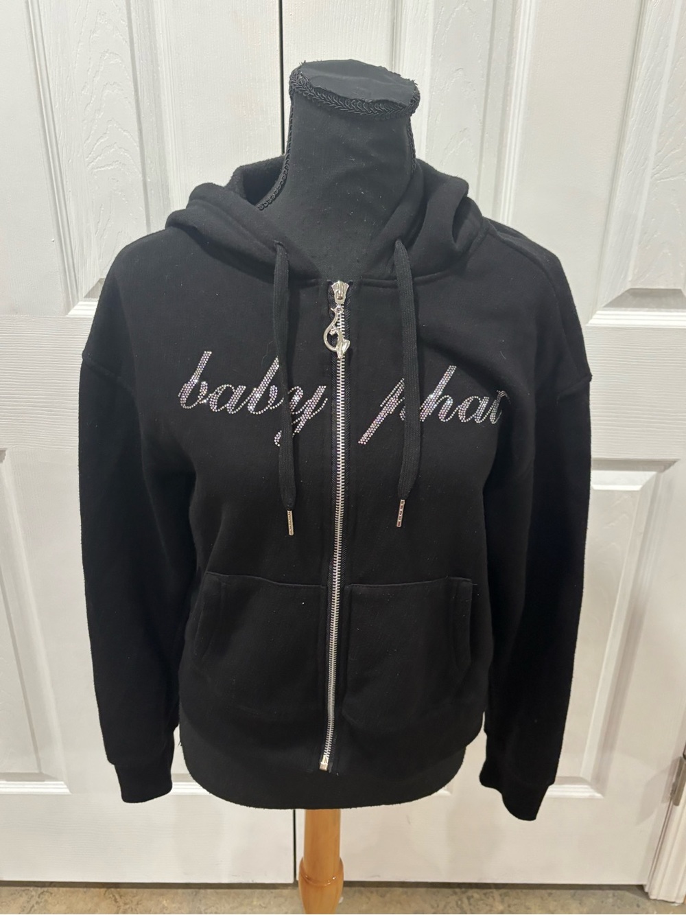 BABY PHAT  Y2K BLACK RHINESTONE ZIP UP HOODIE SIZE M